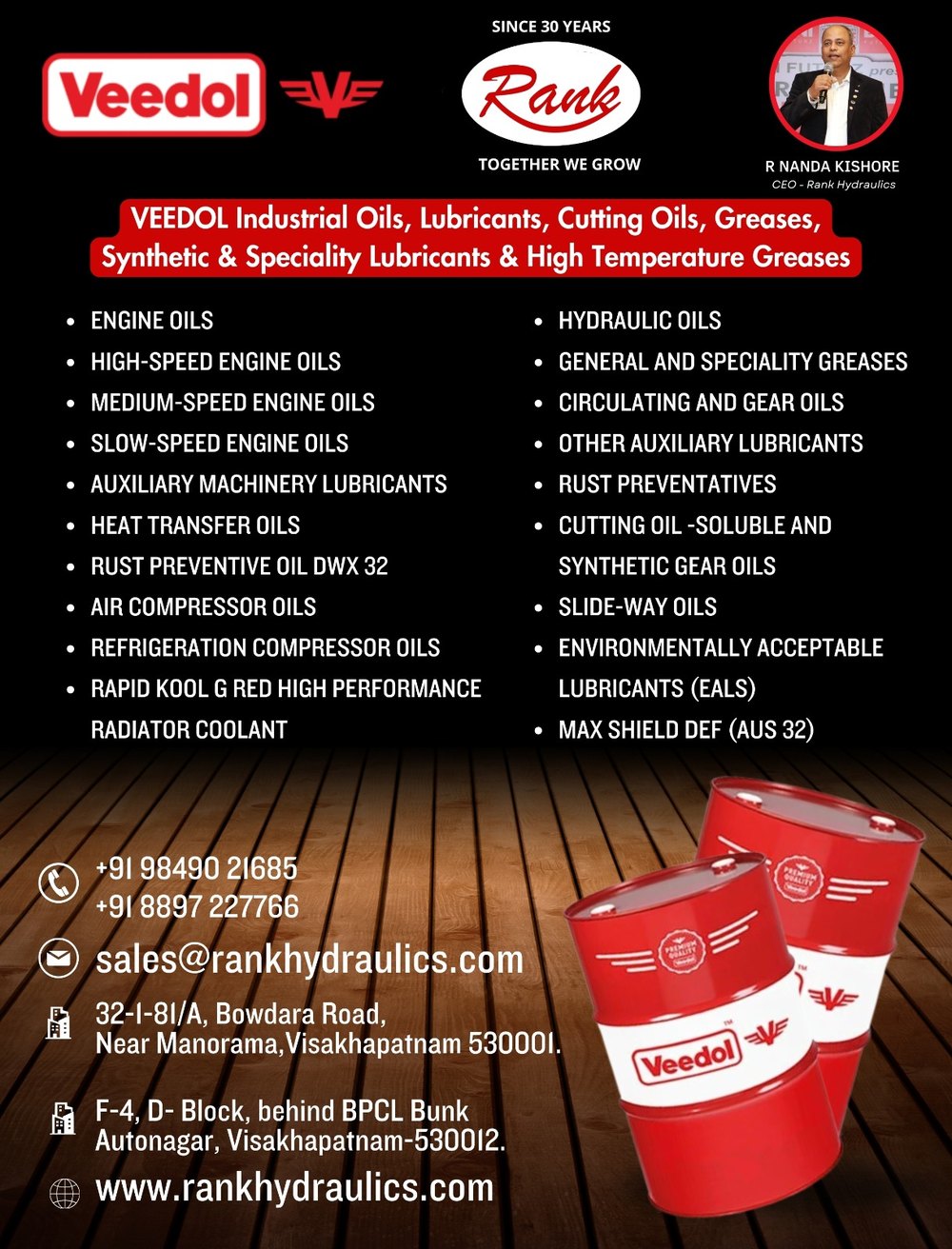 Veedol lubricant product range poster