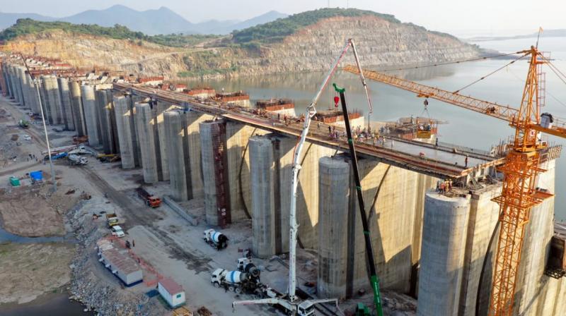 Heavy project equipment at an infrastructure site